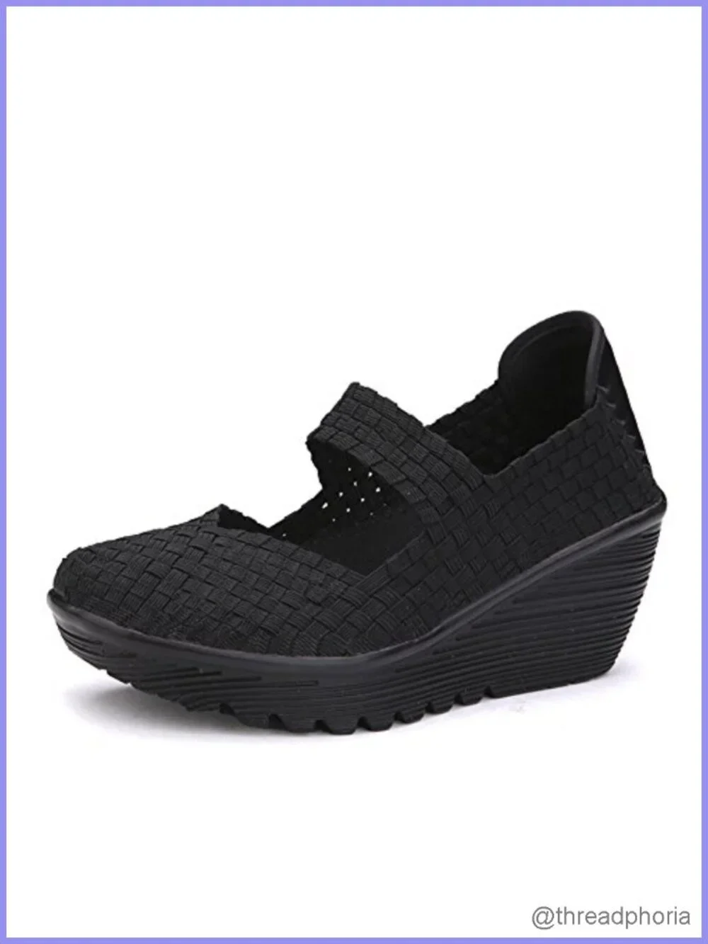 Woven Wedge Mary Jane Sandals w/ Elastic Ankle Strap Closed Toe